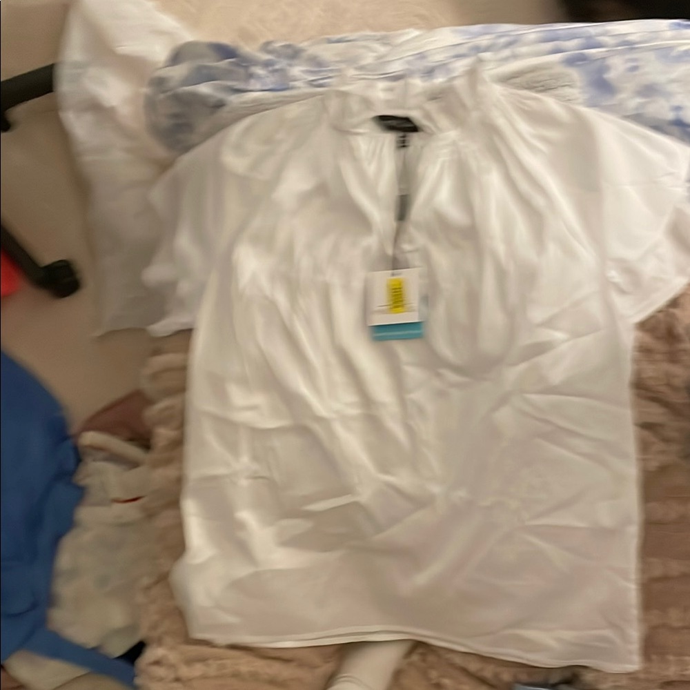 Ming Wang White Casual Button Down Shirt